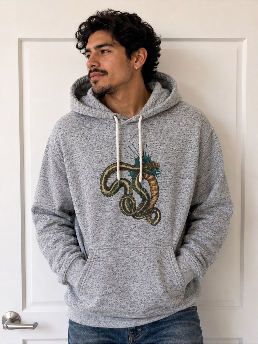Abercrombie & Fitch Gray Hooded Sweatshirt with Snake Graphic